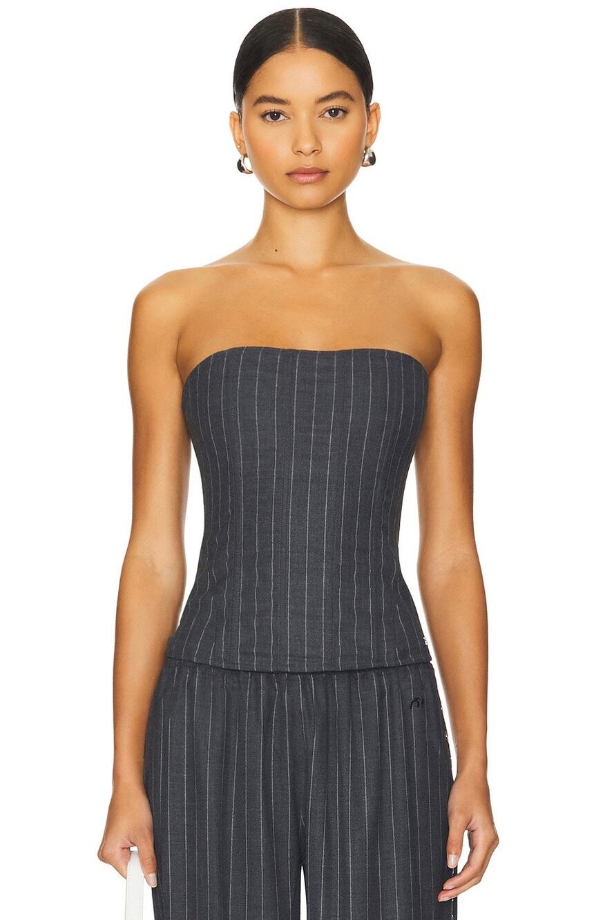 Miaou Libra Corset Top Pinstripe Wool Gray XS NWT